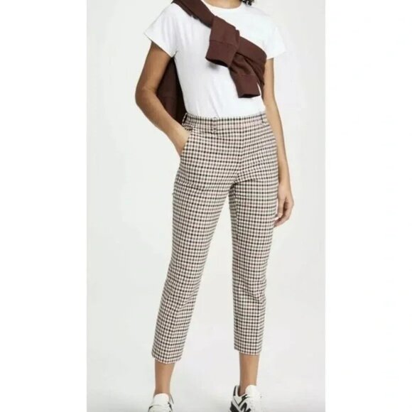 Theory Treeca Rye Portland Plaid Checkered Flat Front Ankle Trouser Pants Sz 6 - Picture 2 of 8